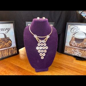 Gold Rhinestone Necklace with Matching Earrings